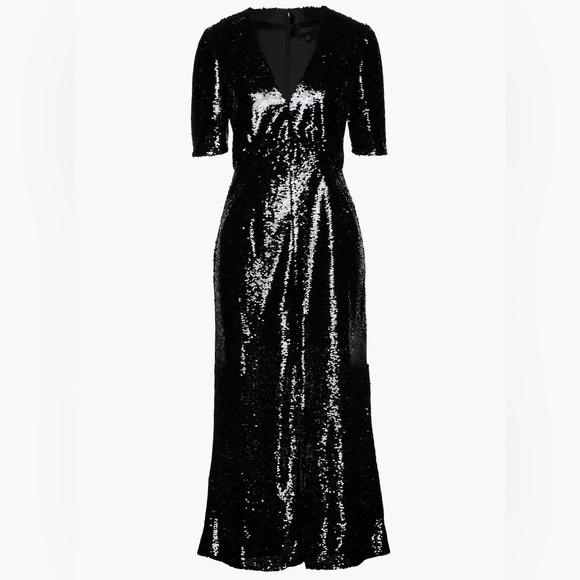 NWT - SALONI black gathered sequined tulle midi dress size US 2 - Picture 4 of 9